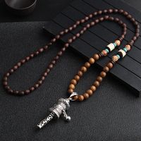 Ethnic Style Round Fish Alloy Wood Beaded Plating Unisex Pendant Necklace 1 Piece sku image 4