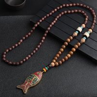 Ethnischer Stil Runden Fisch Legierung Holz Perlen Überzug Unisex Halskette Mit Anhänger 1 Stück main image 6
