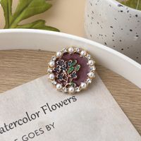 Retro Flower Alloy Enamel Inlay Artificial Gemstones Pearl Women's Brooches sku image 4
