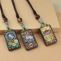 Ethnic Style Square Alloy Wood Unisex Pendant Necklace 1 Piece main image 6