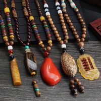 Ethnic Style Water Droplets Wood Beaded Unisex Pendant Necklace 1 Piece main image 1