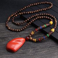 Ethnic Style Water Droplets Wood Beaded Unisex Pendant Necklace 1 Piece main image 4