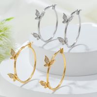 Fashion Butterfly Copper Gold Plated Zircon Hoop Earrings 1 Pair main image 1