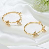 Fashion Butterfly Copper Gold Plated Zircon Hoop Earrings 1 Pair main image 5