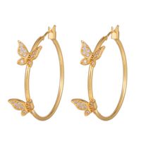 Fashion Butterfly Copper Gold Plated Zircon Hoop Earrings 1 Pair sku image 1