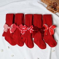 Christmas Cute Solid Color Bowknot Cotton Pants & Leggings main image 1