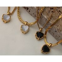 Retro Heart Shape Stainless Steel Titanium Steel Plating Inlay Opal Pendant Necklace 1 Piece main image 4