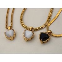 Retro Heart Shape Stainless Steel Titanium Steel Plating Inlay Opal Pendant Necklace 1 Piece main image 3