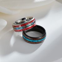 Retro U Shape Titanium Steel Inlay Shell Unisex Rings main image 4