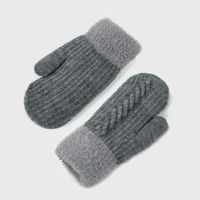 Unisex Fashion Color Block Knit Warm Plush Gloves 1 Pair main image 5