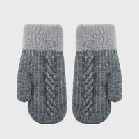 Unisex Fashion Color Block Knit Warm Plush Gloves 1 Pair sku image 1