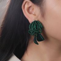 Retro Tassel Petal Beaded Glass Women's Drop Earrings 1 Pair main image 4