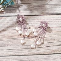 Bohemian Heart Shape Flower Beaded Imitation Pearl Glass Women's Dangling Earrings 1 Pair main image 3