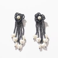 Bohemian Heart Shape Flower Beaded Imitation Pearl Glass Women's Dangling Earrings 1 Pair sku image 4