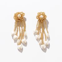Bohemian Heart Shape Flower Beaded Imitation Pearl Glass Women's Dangling Earrings 1 Pair sku image 1
