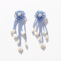 Bohemian Heart Shape Flower Beaded Imitation Pearl Glass Women's Dangling Earrings 1 Pair sku image 5