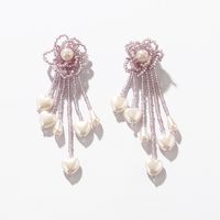 Bohemian Heart Shape Flower Beaded Imitation Pearl Glass Women's Dangling Earrings 1 Pair sku image 6