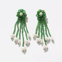 Bohemian Heart Shape Flower Beaded Imitation Pearl Glass Women's Dangling Earrings 1 Pair sku image 2