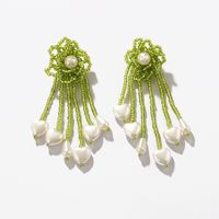 Bohemian Heart Shape Flower Beaded Imitation Pearl Glass Women's Dangling Earrings 1 Pair sku image 8