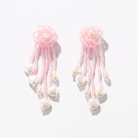 Bohemian Heart Shape Flower Beaded Imitation Pearl Glass Women's Dangling Earrings 1 Pair sku image 3