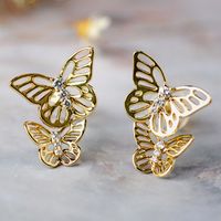 1 Pair Fashion Butterfly Copper Inlaid Zircon Ear Studs main image 5