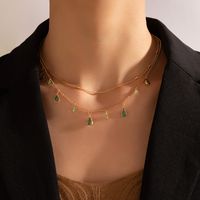Nacht Markt Stand Kleine Accessoires Einfache Und Modische Grüne Diamant Wasser Tropfen Halskette Legierung Kette Strass Halskette sku image 6