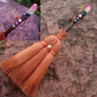 Retro Wicca Witch Brown Broom Car Pendant With Crystal Hanging Decorations sku image 4