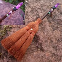 Retro Wicca Witch Brown Broom Car Pendant With Crystal Hanging Decorations main image 3