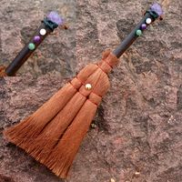 Retro Wicca Witch Brown Broom Car Pendant With Crystal Hanging Decorations main image 2