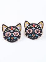 Fashion Cat Metal Inlay Rhinestones Women's Earrings 1 Pair main image 1