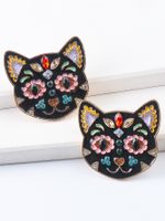Fashion Cat Metal Inlay Rhinestones Women's Earrings 1 Pair main image 5