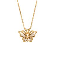 Fashion Butterfly Stainless Steel Titanium Steel Plating Hollow Out Inlay Zircon Pendant Necklace 1 Piece main image 5