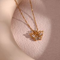 Fashion Butterfly Stainless Steel Titanium Steel Plating Hollow Out Inlay Zircon Pendant Necklace 1 Piece main image 3