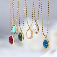 Fashion Round Water Droplets Stainless Steel Titanium Steel Inlay Turquoise Opal Pendant Necklace 1 Piece main image 6