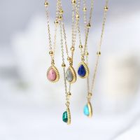 Fashion Round Water Droplets Stainless Steel Titanium Steel Inlay Turquoise Opal Pendant Necklace 1 Piece main image 3