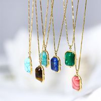Fashion Round Water Droplets Stainless Steel Titanium Steel Inlay Turquoise Opal Pendant Necklace 1 Piece main image 2