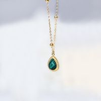 Fashion Round Water Droplets Stainless Steel Titanium Steel Inlay Turquoise Opal Pendant Necklace 1 Piece sku image 9