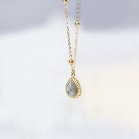 Fashion Round Water Droplets Stainless Steel Titanium Steel Inlay Turquoise Opal Pendant Necklace 1 Piece sku image 10