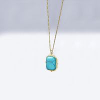 Fashion Round Water Droplets Stainless Steel Titanium Steel Inlay Turquoise Opal Pendant Necklace 1 Piece sku image 23