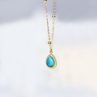 Fashion Round Water Droplets Stainless Steel Titanium Steel Inlay Turquoise Opal Pendant Necklace 1 Piece sku image 8