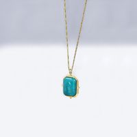 Fashion Round Water Droplets Stainless Steel Titanium Steel Inlay Turquoise Opal Pendant Necklace 1 Piece sku image 21
