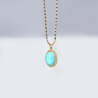 Fashion Round Water Droplets Stainless Steel Titanium Steel Inlay Turquoise Opal Pendant Necklace 1 Piece sku image 14