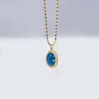 Fashion Round Water Droplets Stainless Steel Titanium Steel Inlay Turquoise Opal Pendant Necklace 1 Piece sku image 17