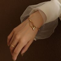 Fashion Heart Shape Titanium Steel Plating Chain Women's Bracelets Necklace 1 Piece sku image 1