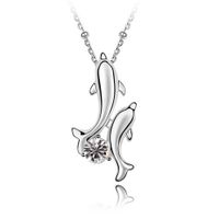 Cute Dolphin Alloy Gold Plated Crystal Women's Necklace sku image 2