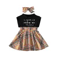 Children's Clothing Baby Vest Dress Girl Letter Plaid Stitching Skirt sku image 15