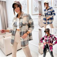 Women's Fashion Plaid Pocket Single Breasted Coat Woolen Coat main image 6