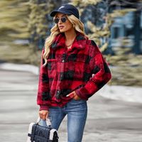 Women's Fashion Plaid Pocket Single Breasted Coat Woolen Coat sku image 4