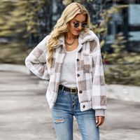 Women's Fashion Plaid Pocket Single Breasted Coat Woolen Coat sku image 6