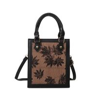 Women's Autumn Pu Leather Canvas Maple Leaf Vintage Style Square Zipper Handbag sku image 2